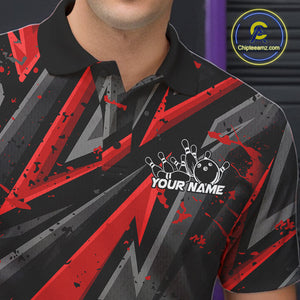 Custom Grunge Black And Red Cobra Snake Bowling Men Polo Shirts With Team Name For Bowlers IPHW9027