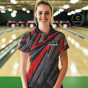 Custom Grunge Black And Red Cobra Snake Bowling Women Polo Shirts With Team Name IPHW9027