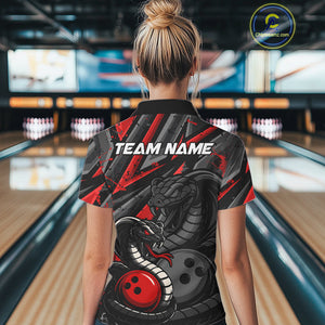 Custom Grunge Black And Red Cobra Snake Bowling Women Polo Shirts With Team Name IPHW9027