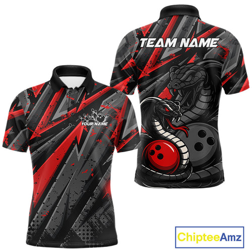 Custom Grunge Black And Red Cobra Snake Bowling Men Polo Shirts With Team Name For Bowlers IPHW9027