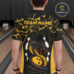 Custom Black And Yellow Cobra Snake Bowling Jerseys, Bowling Team Men Polo Shirts IPHW9038