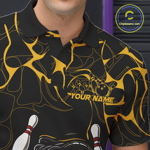Custom Black And Yellow Cobra Snake Bowling Jerseys, Bowling Team Men Polo Shirts IPHW9038