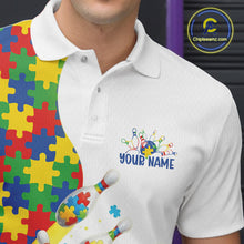 Load image into Gallery viewer, Custom Colorful Autism Awareness Bowling Team Men Polo Shirt, Puzzles Bowling Shirt IPHW11197