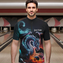 Load image into Gallery viewer, Blue Smoke Custom Dragon Bowling Team Quarter-Zip Shirts For Men, Dragon Bowling Tournament Shirt IPHW8322