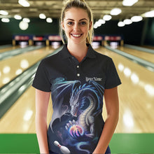Load image into Gallery viewer, Blue Smoke Custom Dragon Bowling Team Polo Shirt For Women, Dragon Bowling Tournament Shirt IPHW8323