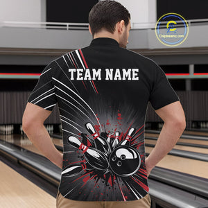Custom Black And Red Grunge Bowling Team Jerseys, Men Bowling Quarter-Zip Shirts IPHW9620