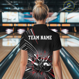 Custom Black And Red Grunge Bowling Team Jerseys, Women Bowling Quarter-Zip Shirts IPHW9620