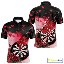 Load image into Gallery viewer, Custom Black And Red Heart Theme Valentine Dart Men Polo Shirt, Couple Dart Shirt IPHW10406