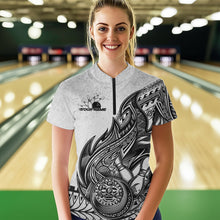 Load image into Gallery viewer, Custom Grunge Black And Gray Tribal Flame Polynesian Bowling Team Womens Quarter-Zip Shirts IPHW8804