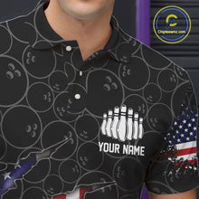 Load image into Gallery viewer, Custom Patriotic Bowling Shirts For Men, American Flag Bowling Uniform Bowlers Outfit | Black IPHW6778