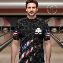 Load image into Gallery viewer, Custom Patriotic Bowling Zip Shirts For Men, American Flag Bowling Uniform Bowlers Outfit | Black IPHW6778