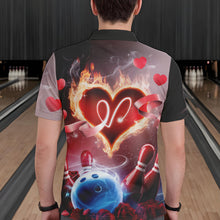 Load image into Gallery viewer, Custom Valentines Day Couple Bowling Polo Shirts For Men, Roses And Flame Bowling For Lovers IPHW8340