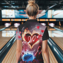 Load image into Gallery viewer, Custom Valentines Day Couple Bowling Quarter-Zip Shirts For Women, Roses And Flame Bowling IPHW8340