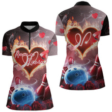 Load image into Gallery viewer, Custom Valentines Day Couple Bowling Quarter-Zip Shirts For Women, Roses And Flame Bowling IPHW8340