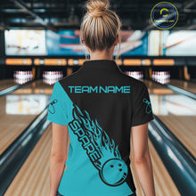 Load image into Gallery viewer, Custom Black And Blue Flame Spare Bowling Women Shirts, Bowling Team League Jerseys IPHW10689