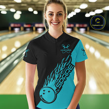 Load image into Gallery viewer, Custom Black And Blue Flame Spare Bowling Women Shirts, Bowling Team League Jerseys IPHW10689