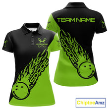 Load image into Gallery viewer, Custom Black And Green Flame Spare Bowling Women Shirts, Bowling Team League Jerseys IPHW10690