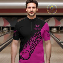 Load image into Gallery viewer, Custom Black And Pink Flame Spare Bowling Men Shirts, Bowling Team League Jerseys IPHW10691