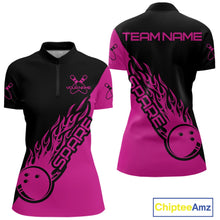 Load image into Gallery viewer, Custom Black And Pink Flame Spare Bowling Women Shirts, Bowling Team League Jerseys IPHW10691