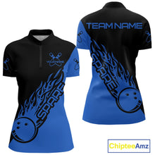 Load image into Gallery viewer, Custom Black And Blue Flame Spare Bowling Women Shirts, Bowling Team League Jerseys IPHW10692