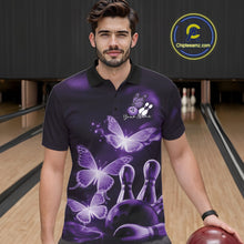 Load image into Gallery viewer, Custom Purple Butterfly Bowling Polo Shirts For Men, Bowling Team Shirt With Butterflies IPHW10700