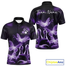 Load image into Gallery viewer, Custom Purple Butterfly Bowling Polo Shirts For Men, Bowling Team Shirt With Butterflies IPHW10700
