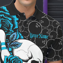 Load image into Gallery viewer, Custom Blue Roses And Skull Bowling Polo Shirts For Men, Team Bowling League Shirt IPHW8844