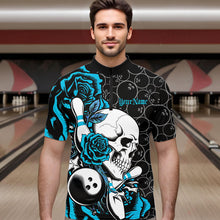 Load image into Gallery viewer, Custom Blue Roses And Skull Bowling Quarter-Zip Shirts For Men, Team Bowling League Shirt IPHW8844