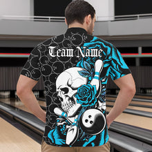 Load image into Gallery viewer, Custom Blue Roses And Skull Bowling Quarter-Zip Shirts For Men, Team Bowling League Shirt IPHW8844