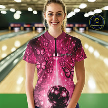 Load image into Gallery viewer, Custom Pink Galaxy Bowling Lane Butterfly Bowling Team Women Quarter-Zip Shirt IPHW10915