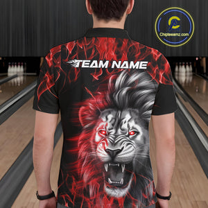 Custom Red Flame Lion Bowling Polo Team Shirts For Men, Lion Bowling League Shirt IPHW9326