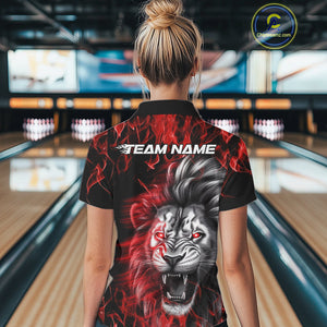 Custom Red Flame Lion Bowling Polo Team Shirts For Women, Lion Bowling League Shirt IPHW9326