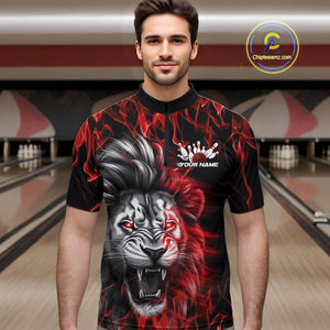Custom Red Flame Lion Bowling Quarter-Zip Team Shirts For Men, Lion Bowling League Shirt IPHW9326