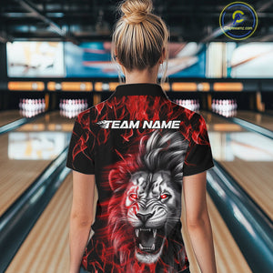 Custom Red Flame Lion Bowling Quarter-Zip Team Shirt For Women, Lion Bowling League Shirt IPHW9326