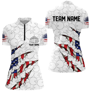 Custom Patriotic Bowling Shirts For Women, US Bowling Team Shirts American Flag Bowling IPHW7381