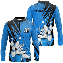 Load image into Gallery viewer, Black And Blue Custom Grunge Bowling Shirts For Men, Bowling League Shirt Bowling Team Jersey IPHW7907