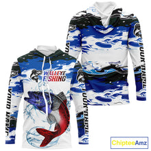 Load image into Gallery viewer, Custom Patriotic Walleye Fishing Camo Jerseys, American Flag Walleye Long Sleeve Fishing Shirts IPHW6050