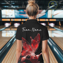Load image into Gallery viewer, Custom Red Galaxy Butterfly Bowling Women Polo Shirts, Ladies Bowling Team Outfit IPHW10943