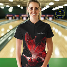 Load image into Gallery viewer, Custom Red Galaxy Butterfly Bowling Women Quarter-Zip Shirts, Ladies Bowling Team Outfit IPHW10943