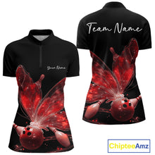 Load image into Gallery viewer, Custom Red Galaxy Butterfly Bowling Women Quarter-Zip Shirts, Ladies Bowling Team Outfit IPHW10943