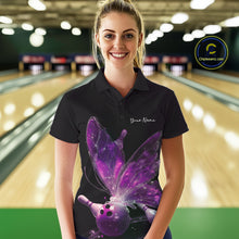 Load image into Gallery viewer, Custom Purple Galaxy Butterfly Bowling Women Polo Shirts, Ladies Bowling Team Outfit IPHW10944