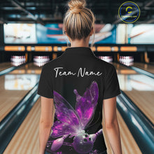 Load image into Gallery viewer, Custom Purple Galaxy Butterfly Bowling Women Polo Shirts, Ladies Bowling Team Outfit IPHW10944