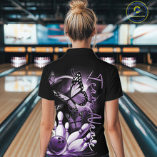 Load image into Gallery viewer, Custom Blue Butterfly Bowling Women Quarter-Zip Shirts With Team Name, Bowling Uniform IPHW10947