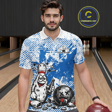 Load image into Gallery viewer, Blue Custom Funny Drunk Bowling Ball And Pin Bowling Beer Men Polo Shirt, Bowler Jersey IPHW11238