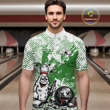 Load image into Gallery viewer, Green Custom Funny Drunk Bowling Ball And Pin Bowling Beer Men Quarter-Zip Shirt, Bowler Jersey IPHW11240