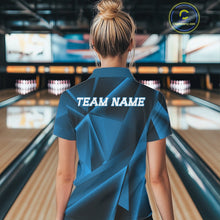 Load image into Gallery viewer, Person wearing a blue bowling shirt with 'TEAM NAME' on the back in a bowling alley.