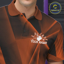 Load image into Gallery viewer, Brown and black polo shirt with bowling design and 'Your Name' text, brand logo visible.