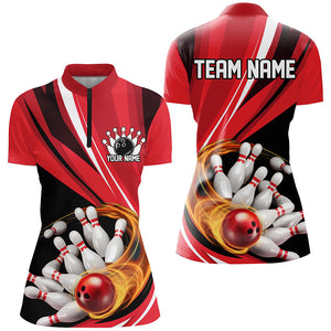 Custom Red Flame Ladies Bowling Shirts, Bowling League Bowling Team Shirts Bowlers Outfit IPHW7414