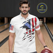 Load image into Gallery viewer, Polo shirt Custom Mens Bowling Shirts, Customizable American Flag Bowling Pin Polo Shirt For Team IPHW3809