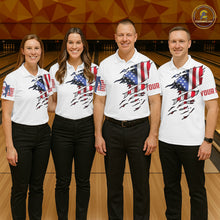 Load image into Gallery viewer, Polo shirt Custom Mens Bowling Shirts, Customizable American Flag Bowling Pin Polo Shirt For Team IPHW3809